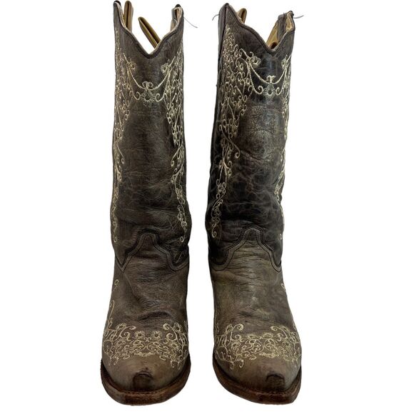Corral Wedding Big Floral Embroidered Snip Toe Boots Brown/Bone Size 9.5 - Picture 2 of 16